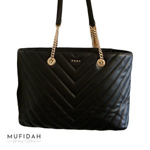 DKNY Black Veronica Quilted MD Chevron Tote